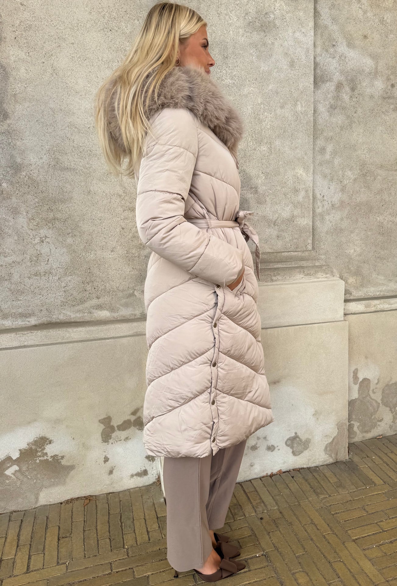 Flam puffer long coat Khaki - Åberg Copenhagen