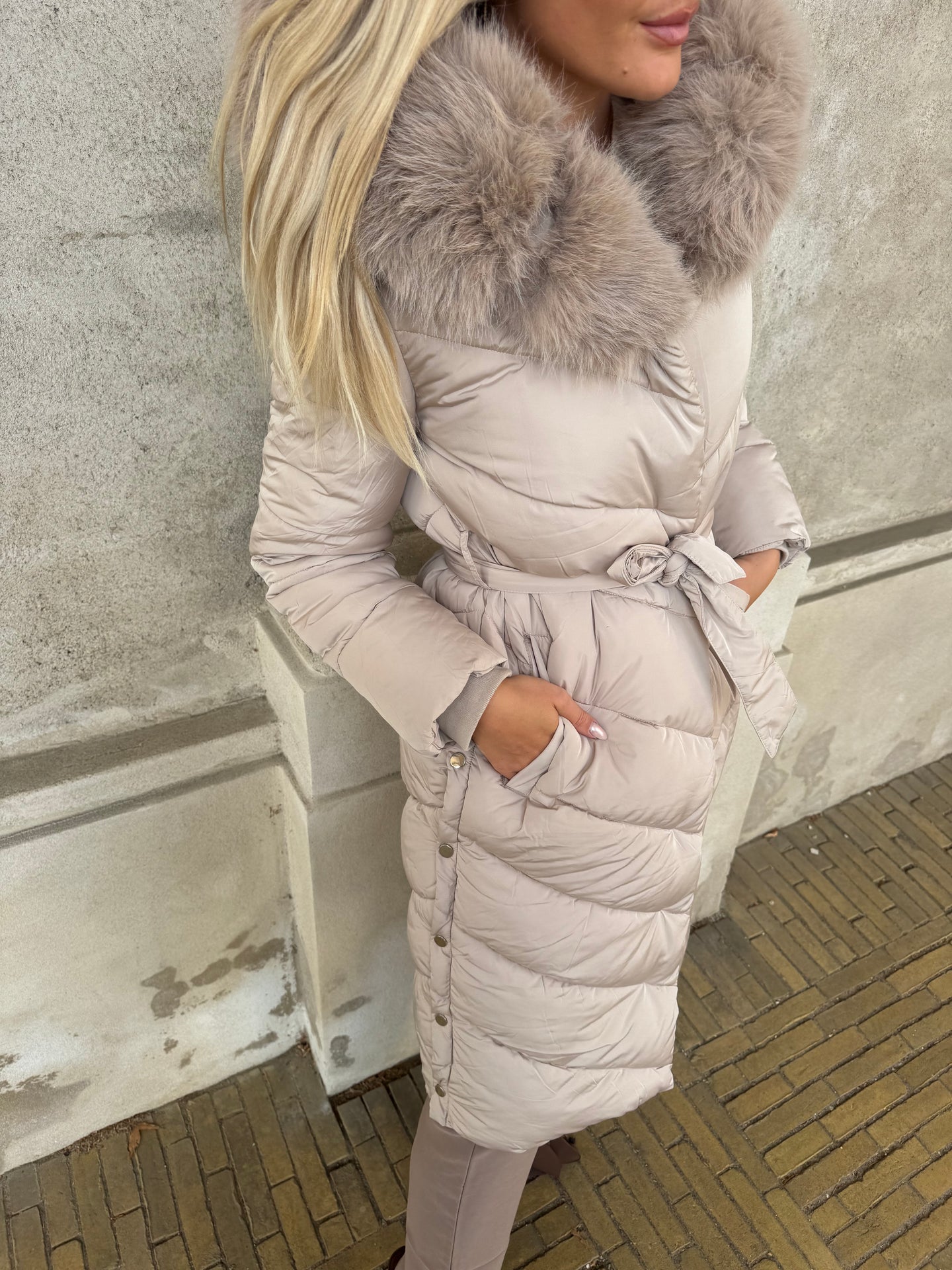 Flam puffer long coat Khaki - Åberg Copenhagen