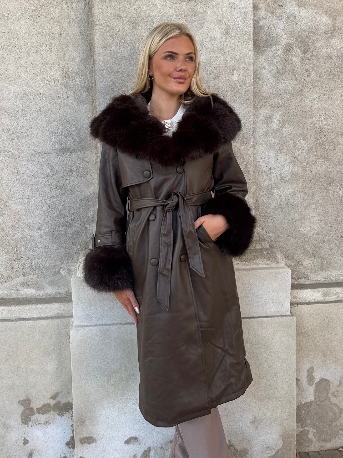 Flam faux leather coat Brown