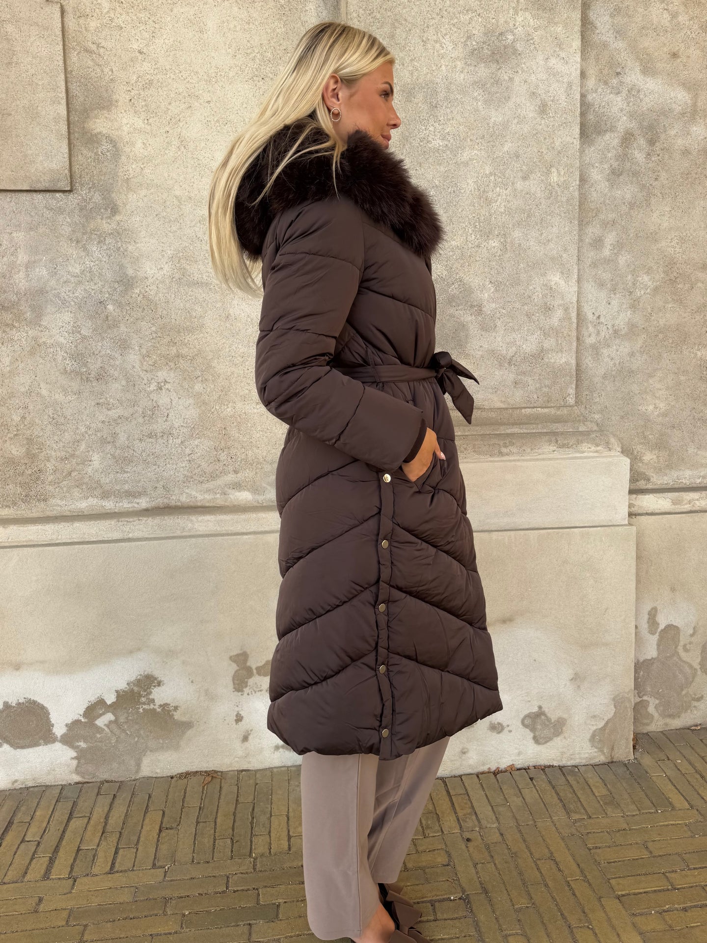 Flam puffer long coat camel - Åberg Copenhagen