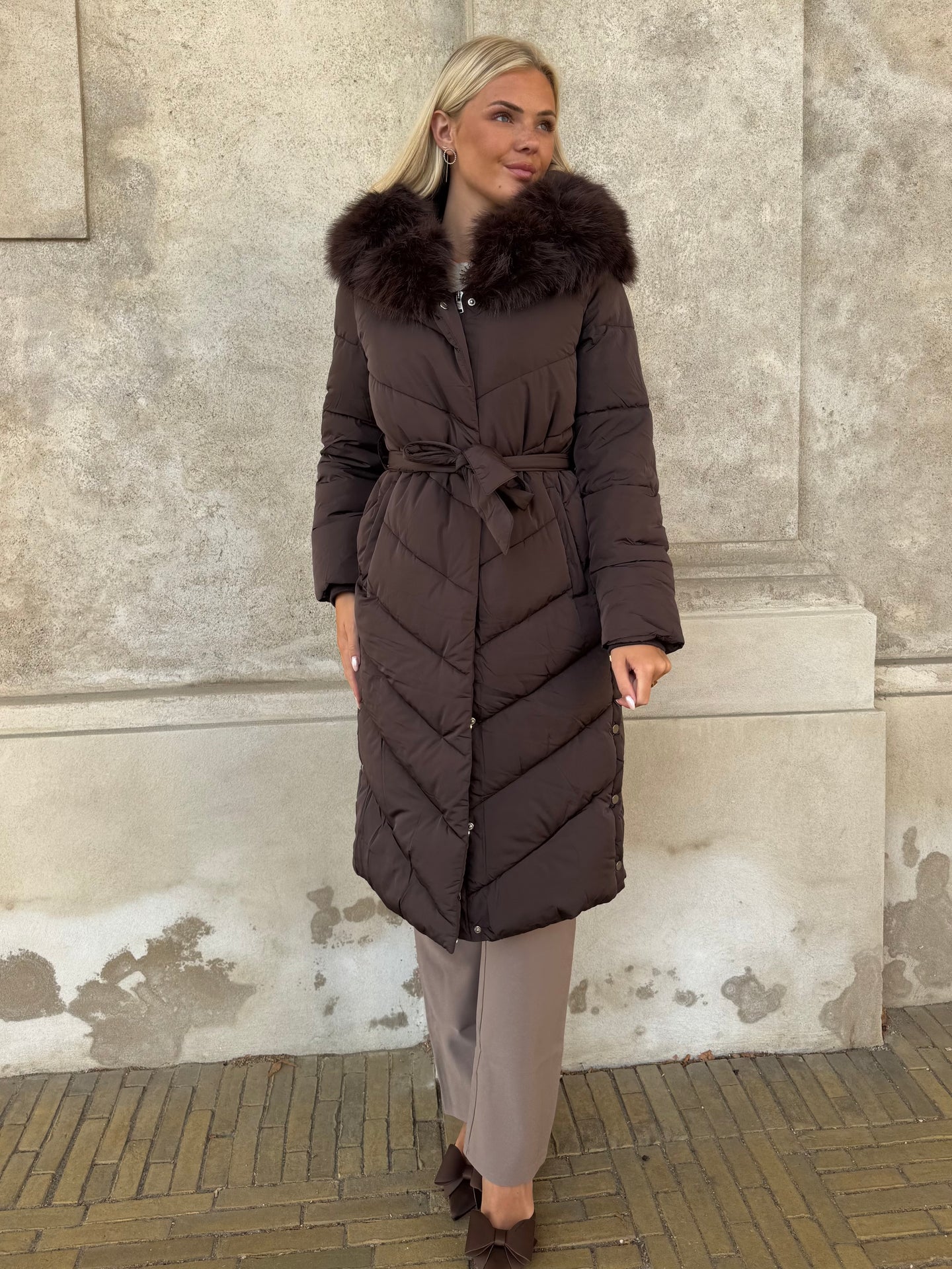Flam puffer long coat camel - Åberg Copenhagen