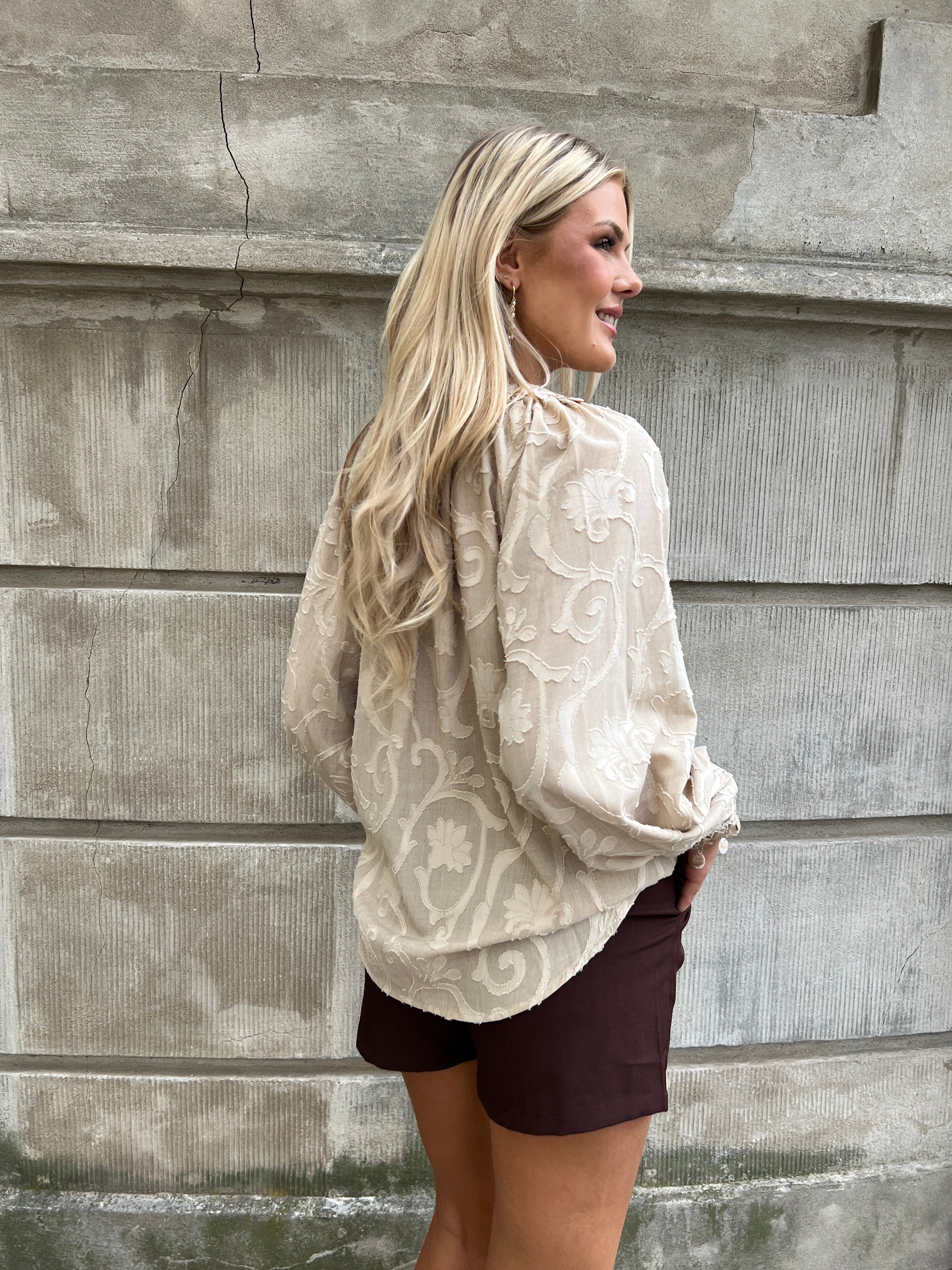 Azaka taupe boho blouse