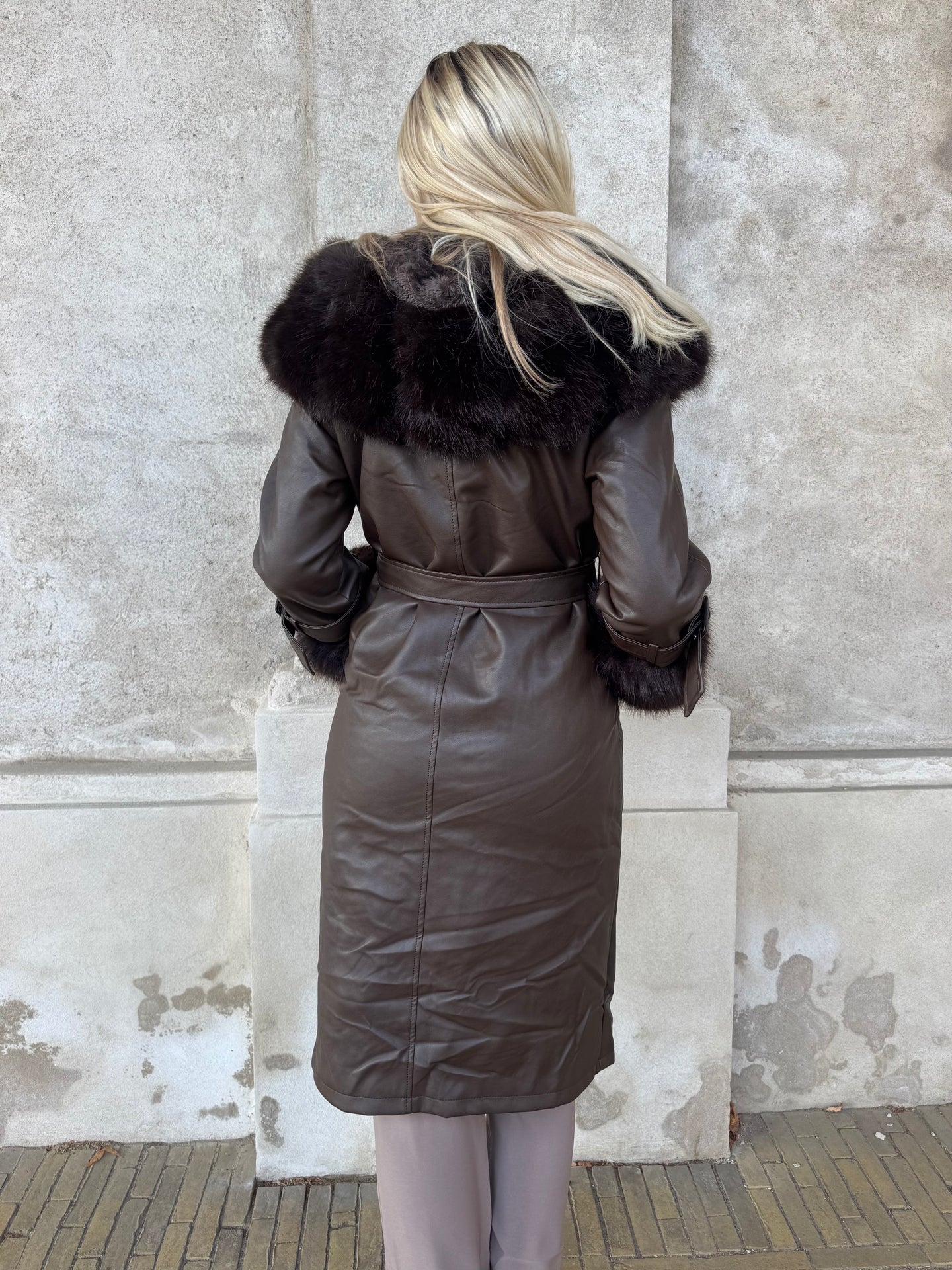 Flam faux leather coat Brown