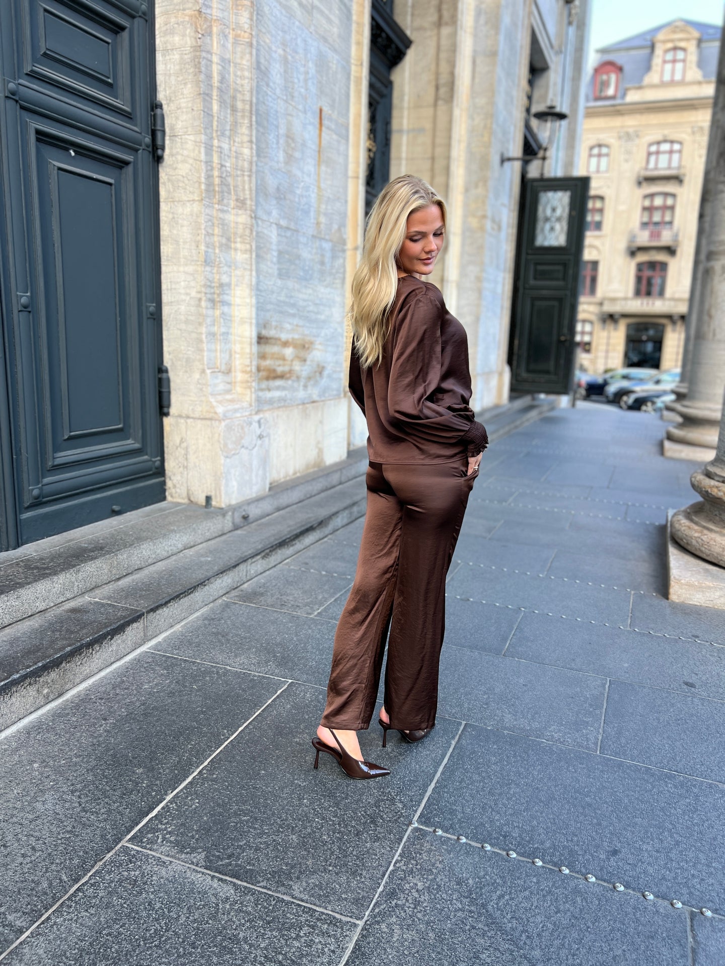 Continue - Bukser - Roberta Satin -brun