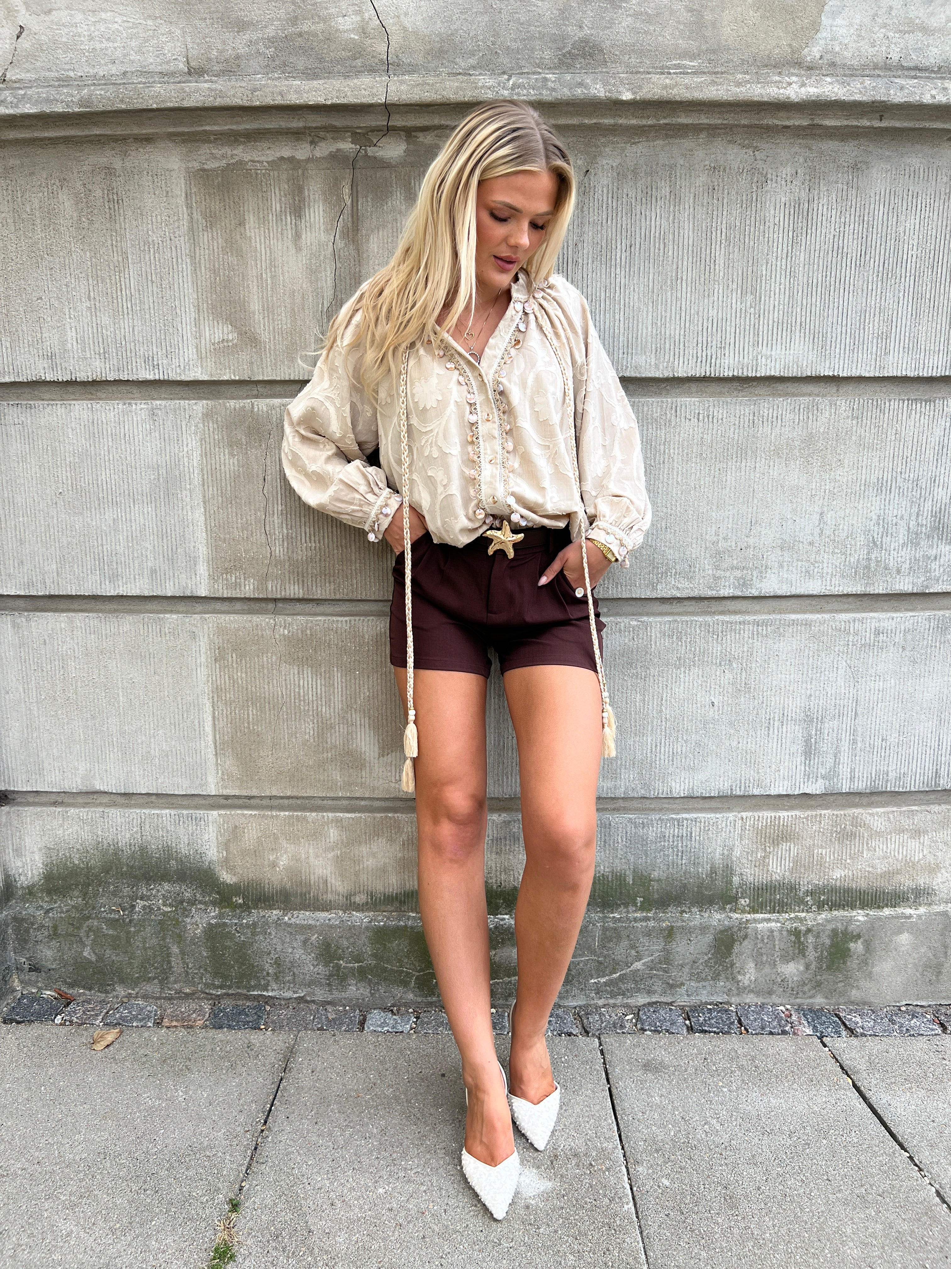 Azaka taupe boho blouse