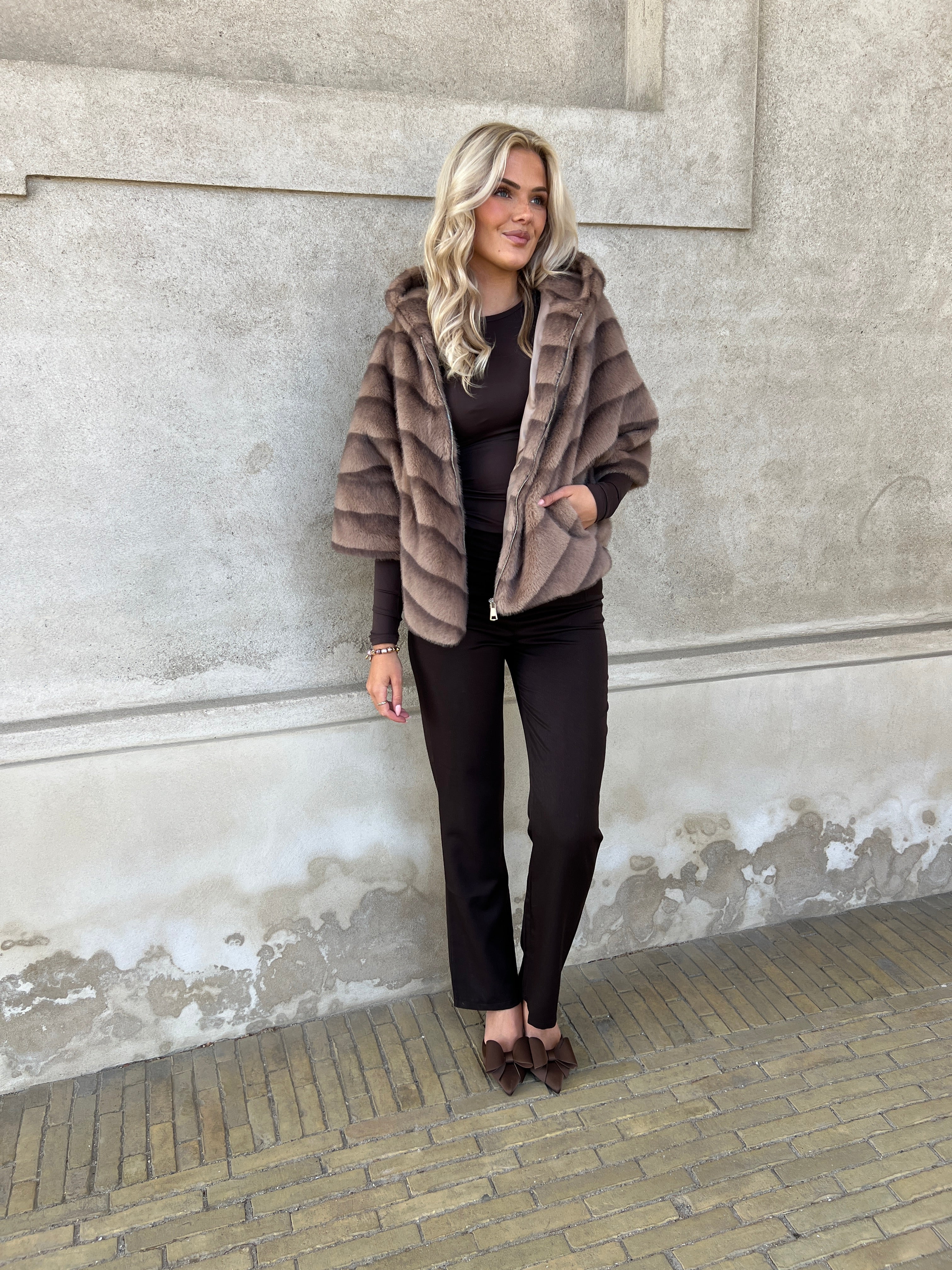 Flam muldvarp fake fur kappe