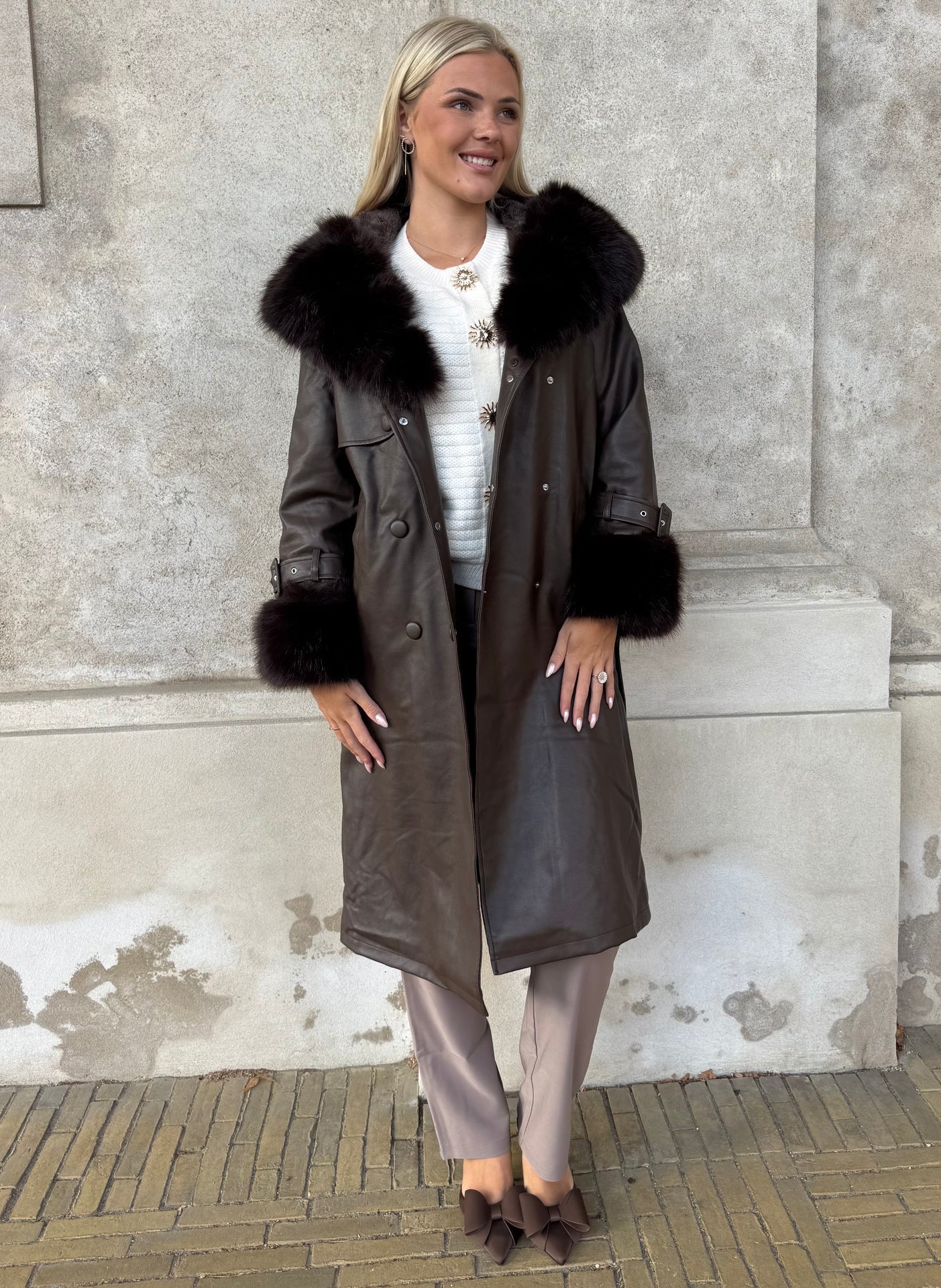 Flam faux leather coat Brown