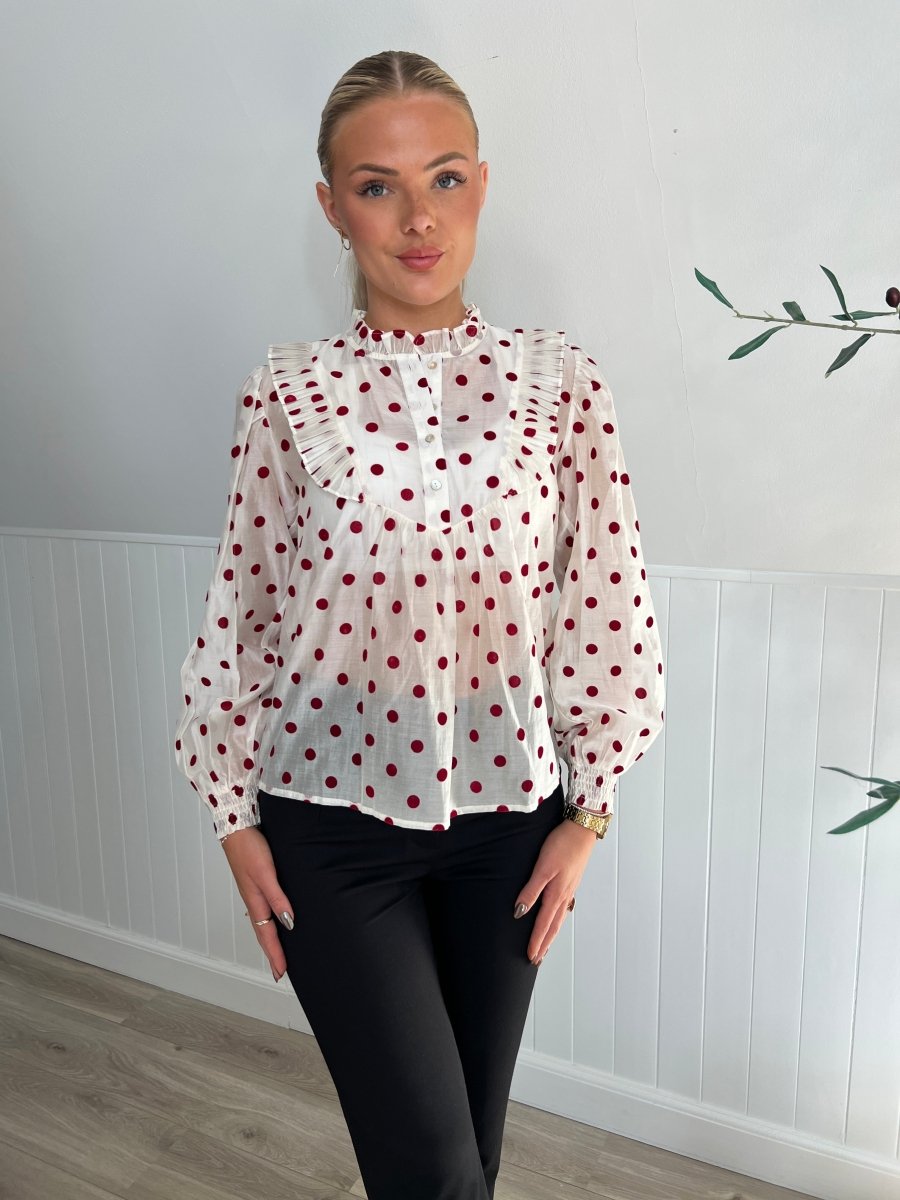 Continue Silke dot shirt White - Aaberg DK