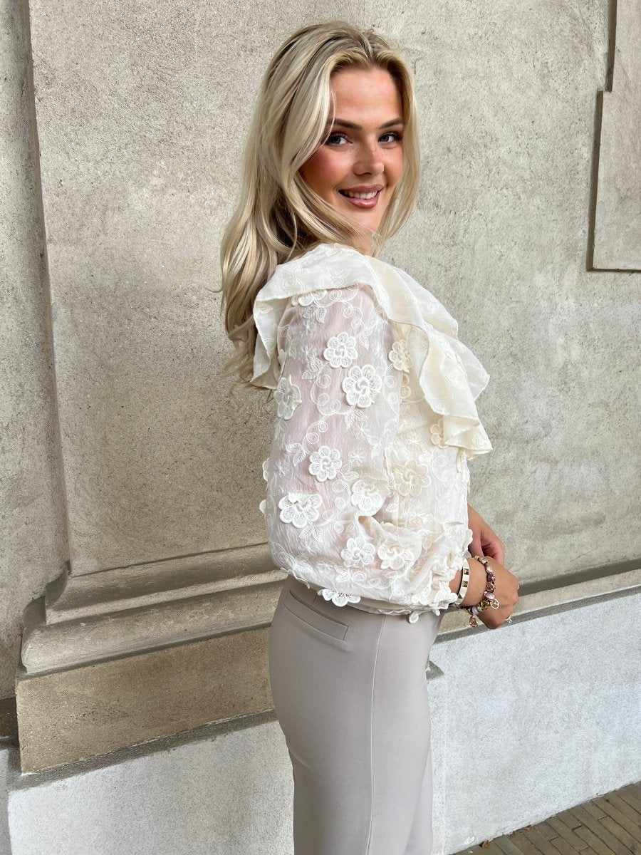 Elli beige bloom blouse - Aaberg DK