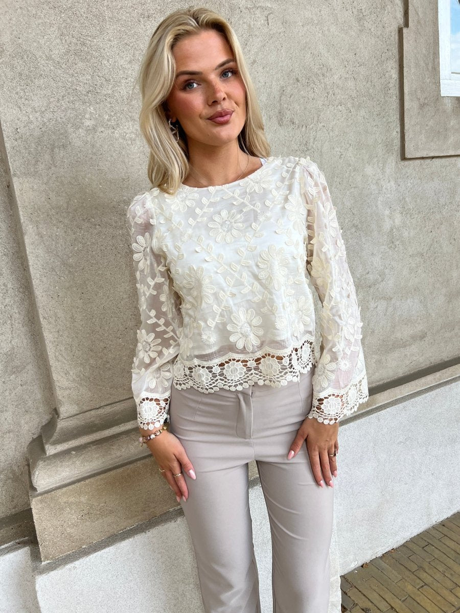 Elli Beige lace blouse - Aaberg DK