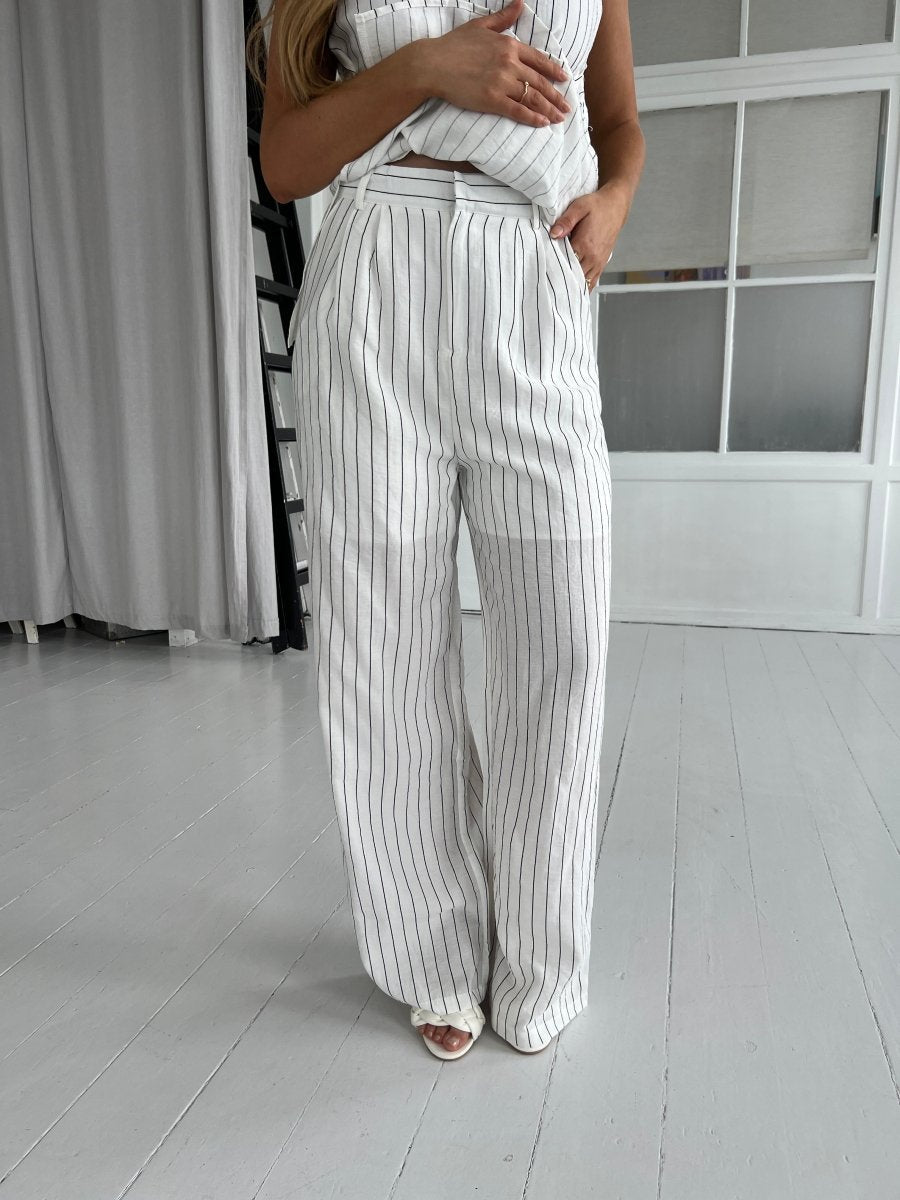 Elli white striped linen pants - Aaberg DK