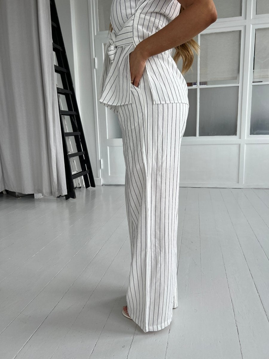 Elli white striped linen pants - Aaberg DK