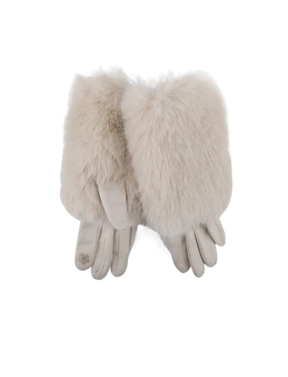 Emma beige fake fur gloves - Aaberg DK