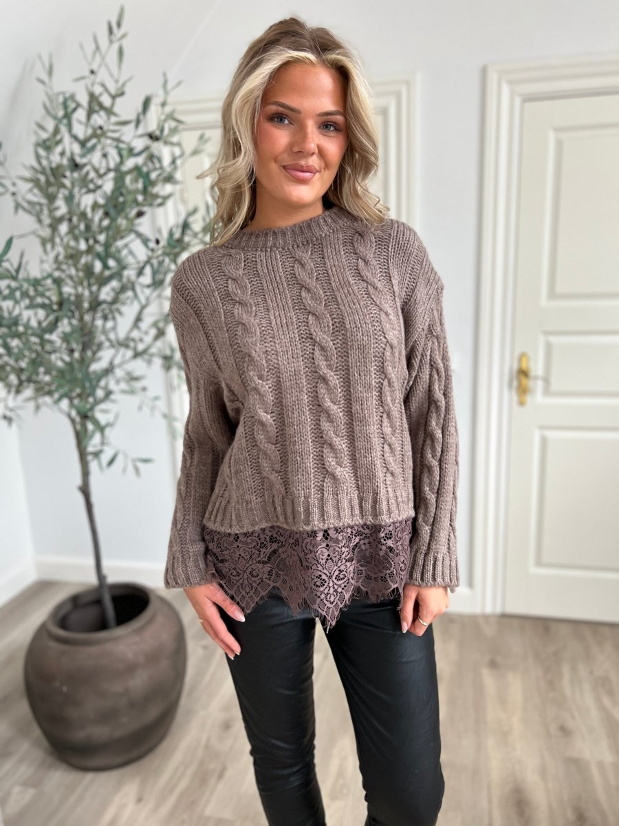 Estee taupe sweater with lace - Aaberg DK