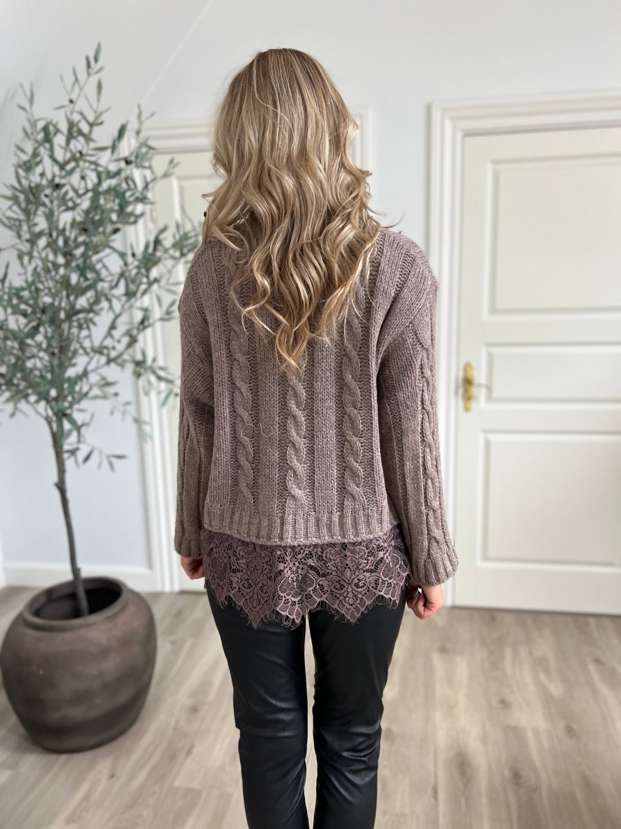 Estee taupe sweater with lace - Aaberg DK