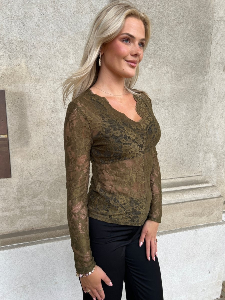 Fleur khaki lace top - Aaberg DK