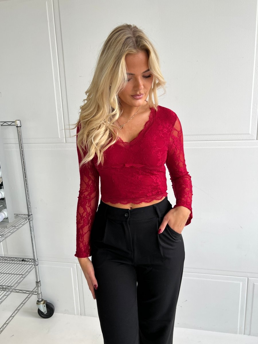 Fleur rød lace blouse - Aaberg DK