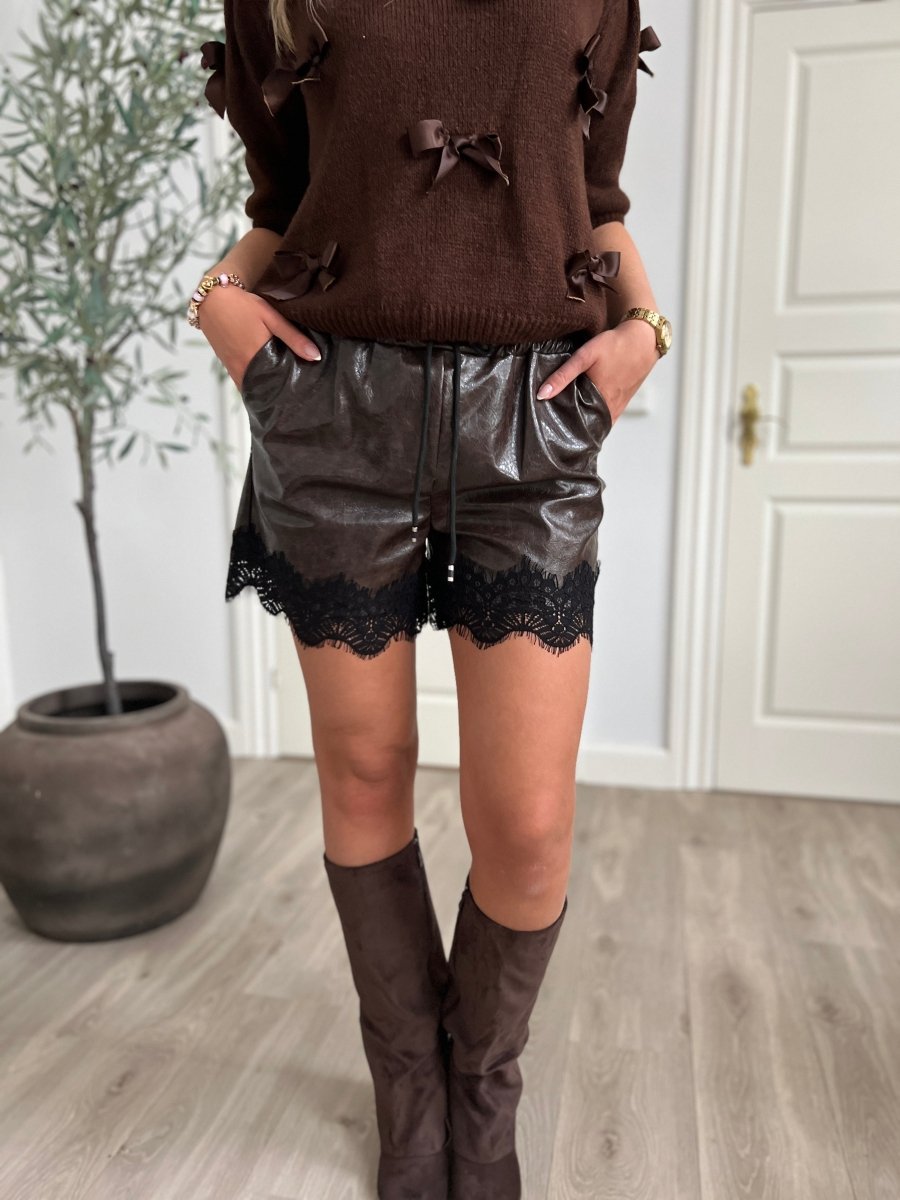 Laffe choko faux leather lace shorts - Aaberg DK