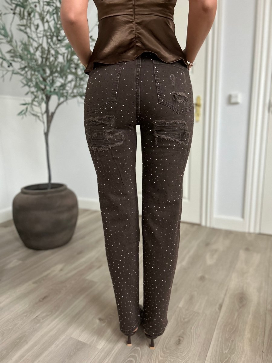Monday brown rhinestone jeans - Aaberg DK