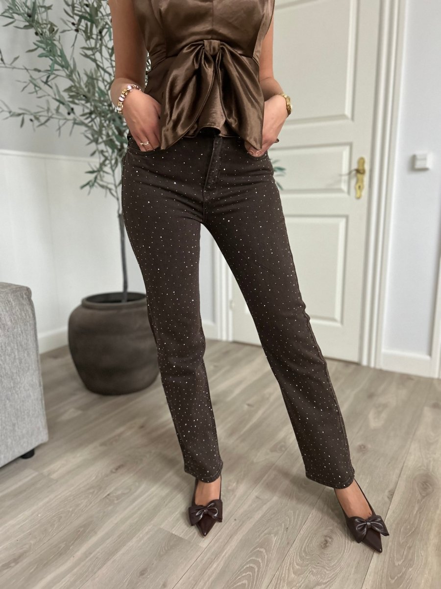 Monday brown rhinestone jeans - Aaberg DK