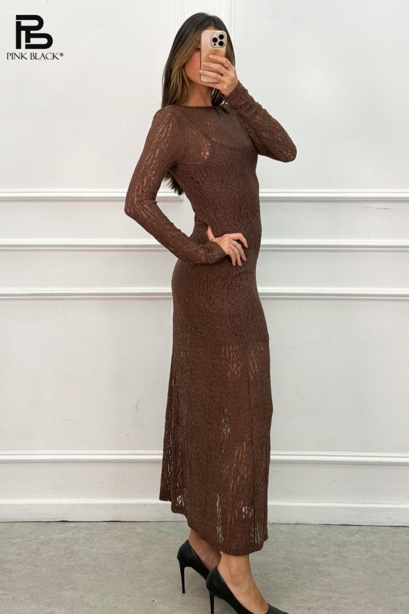 Yita brown long lace dress - Aaberg DK