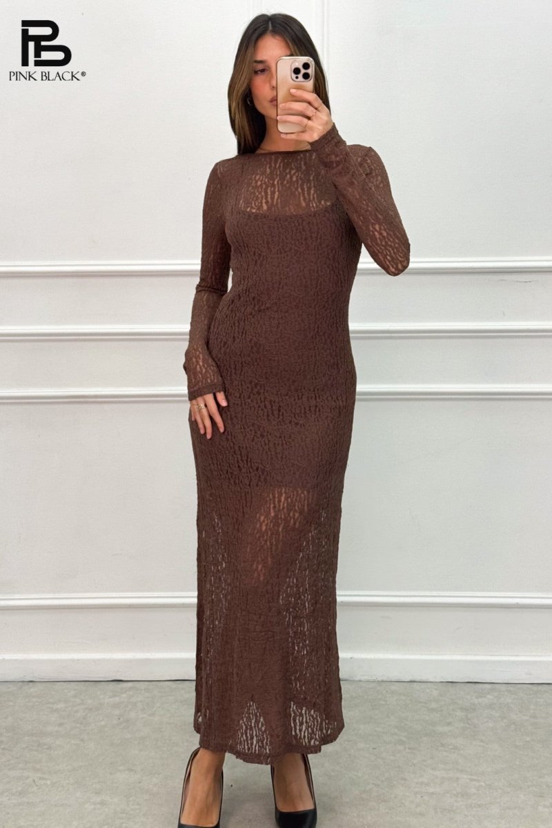 Yita brown long lace dress - Aaberg DK