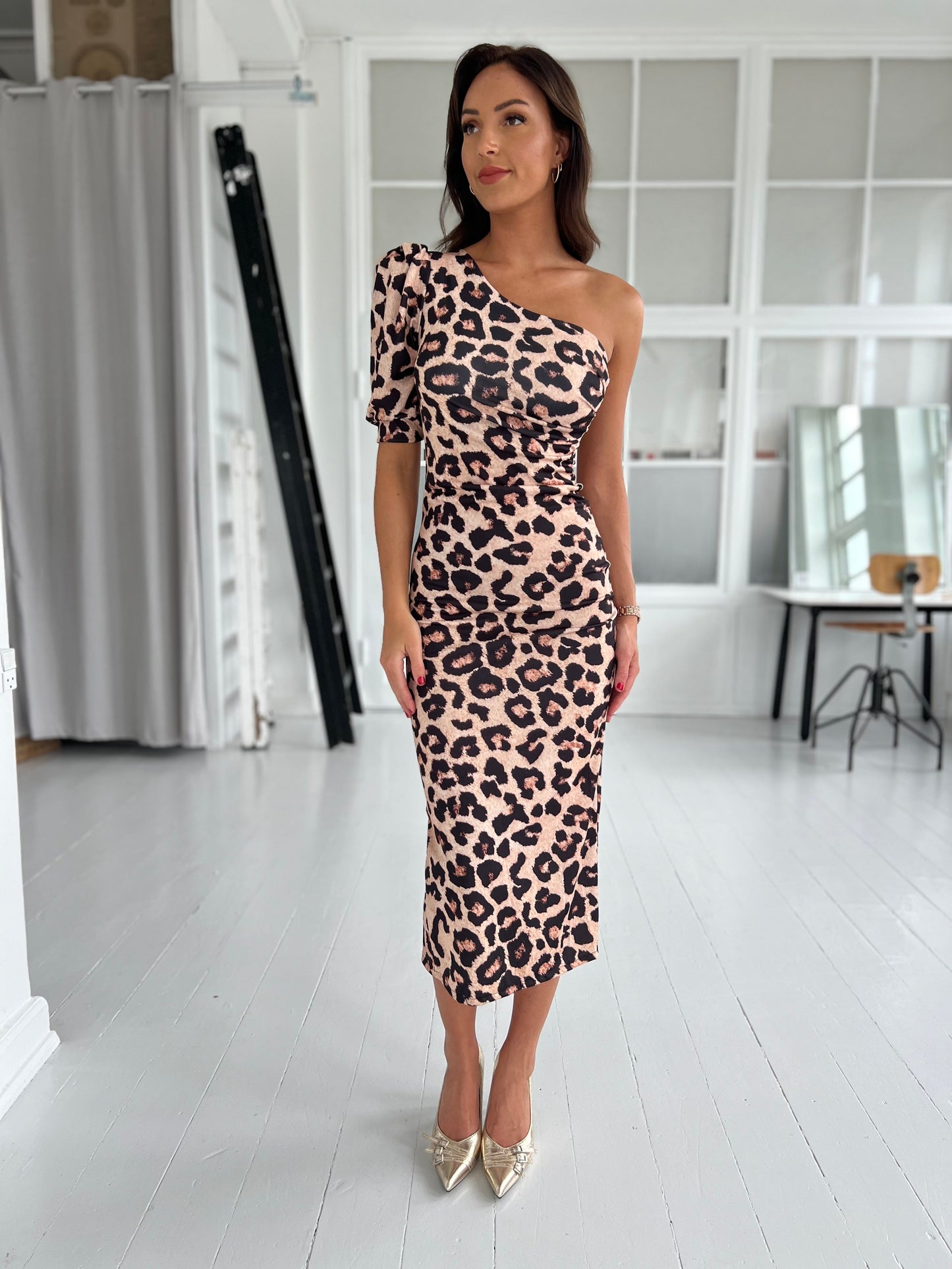 Copperose oneshoulder leopard dress (5473)