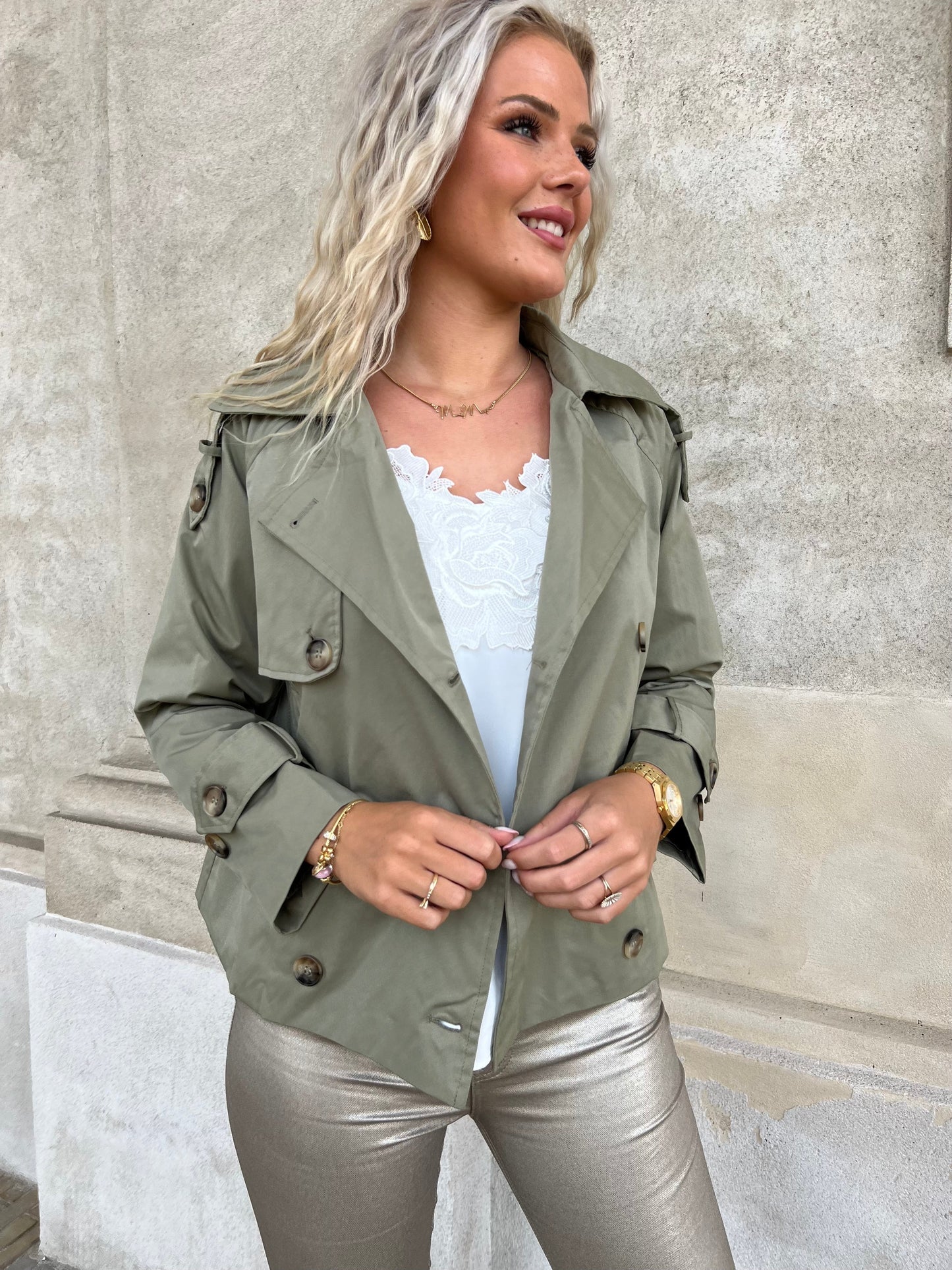 Attrait green trench coat (004)-jakke-Aaberg Copenhagen