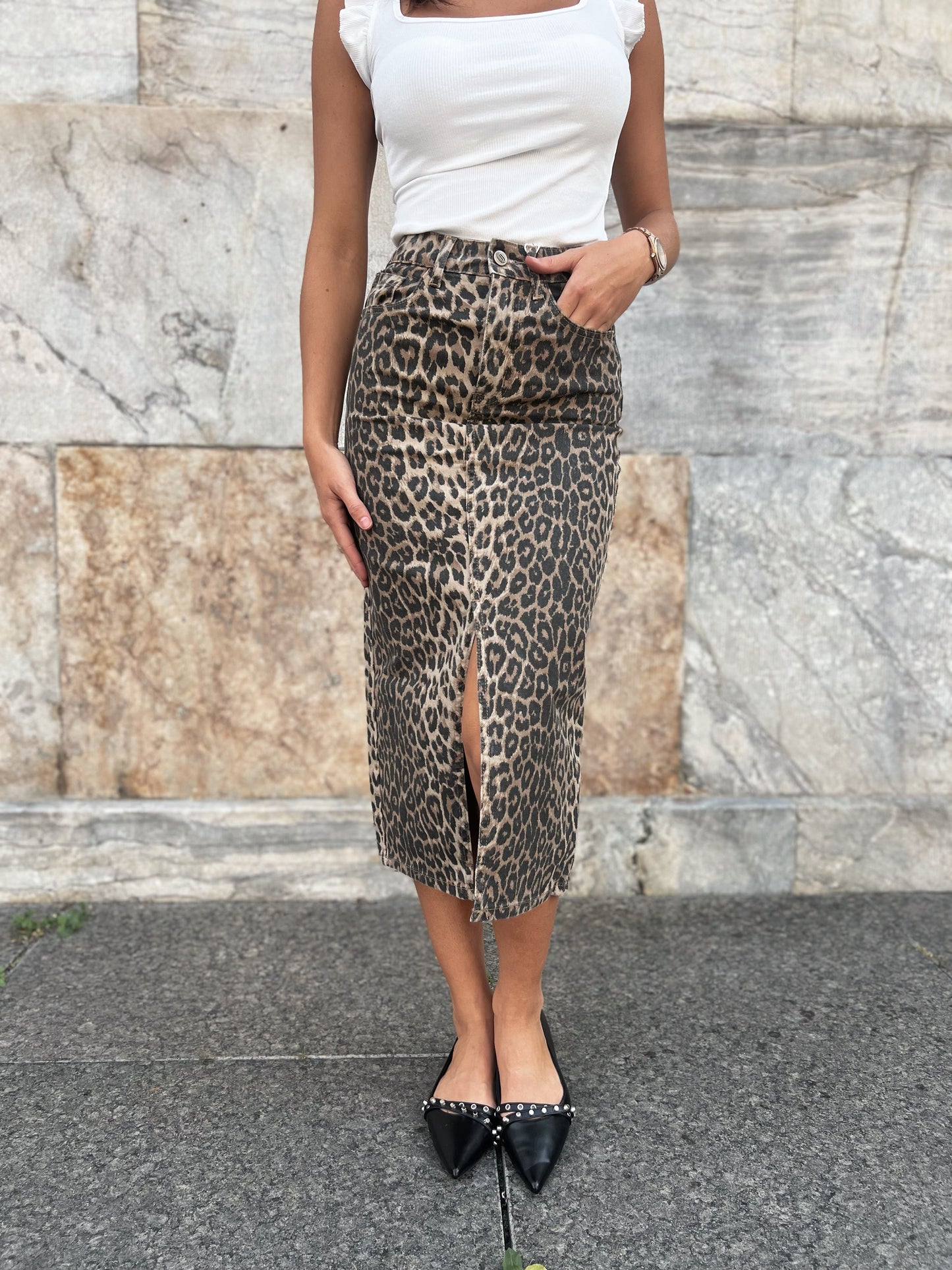 Oraije leopard denim skirt (541)