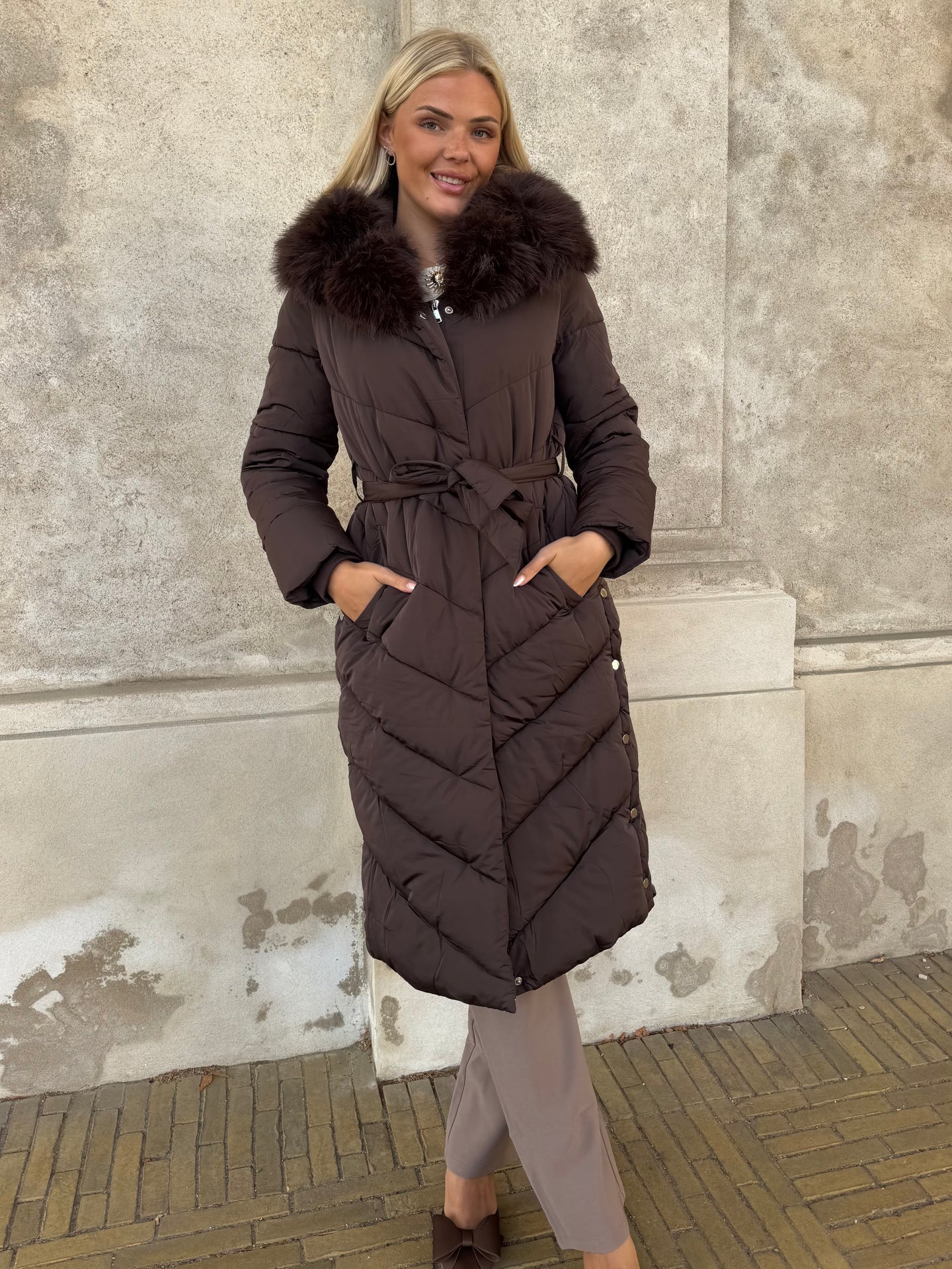 Flam puffer long coat camel - Åberg Copenhagen