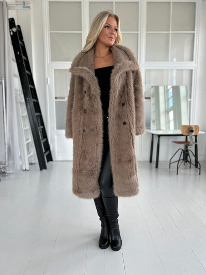 Flam taupe faux fur frakke (2212)