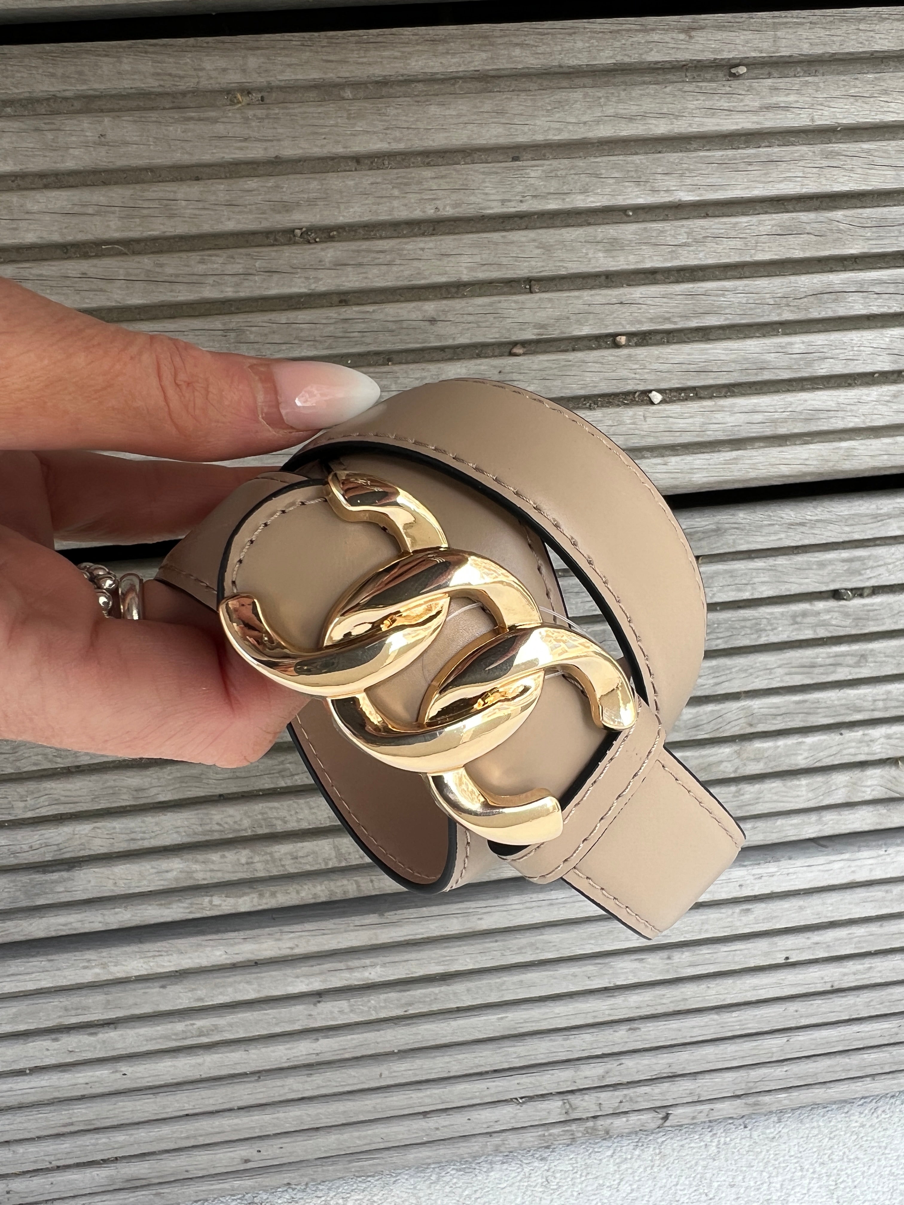 Taupe leather belt