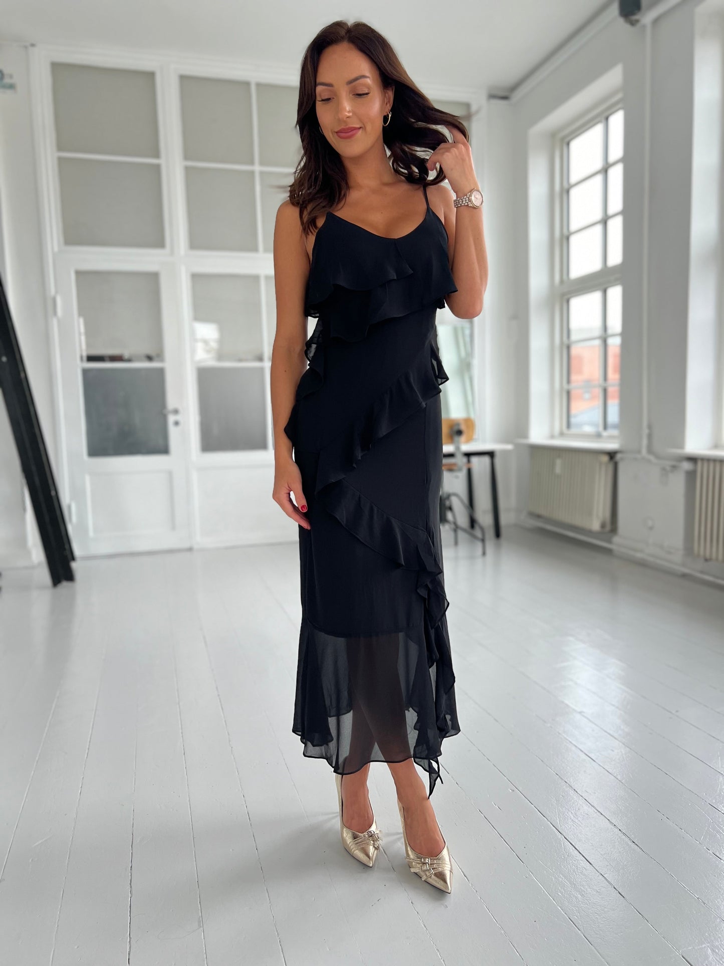 Copperose black layer dress (9010)-kjole-Aaberg Copenhagen