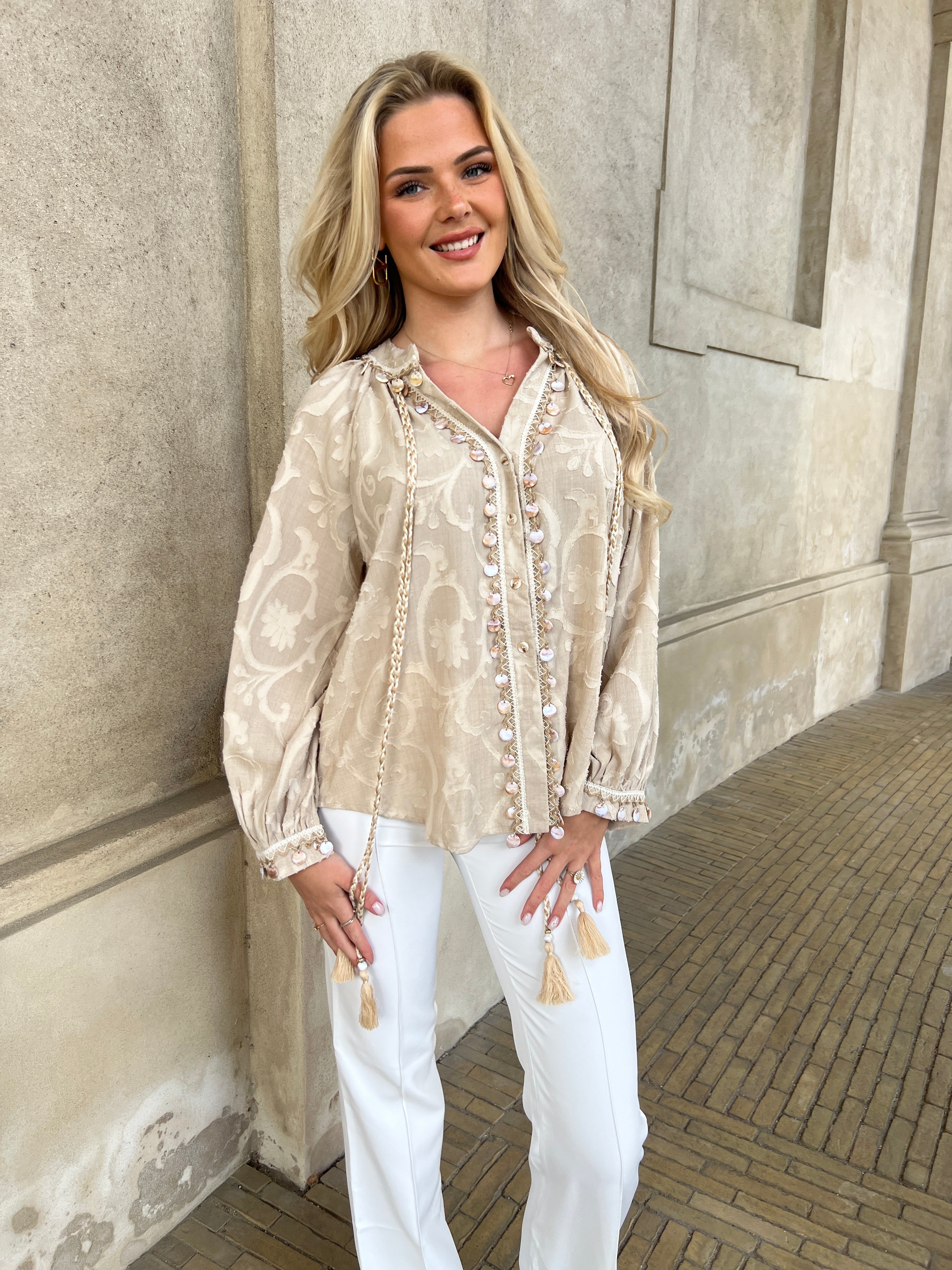 Azaka taupe boho blouse