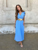KAIA BLUE LONG PLISSE DRESS