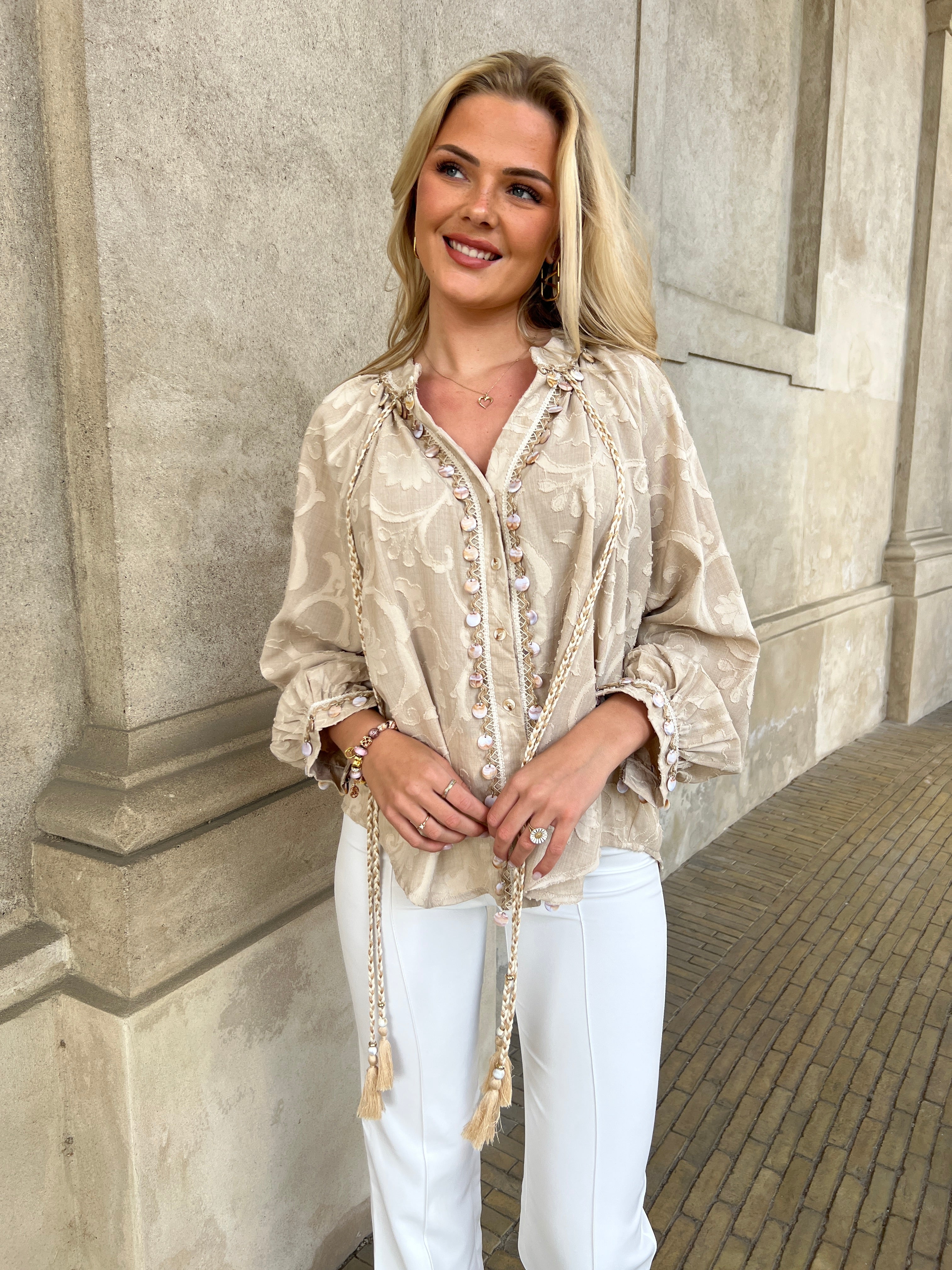 Azaka taupe boho blouse