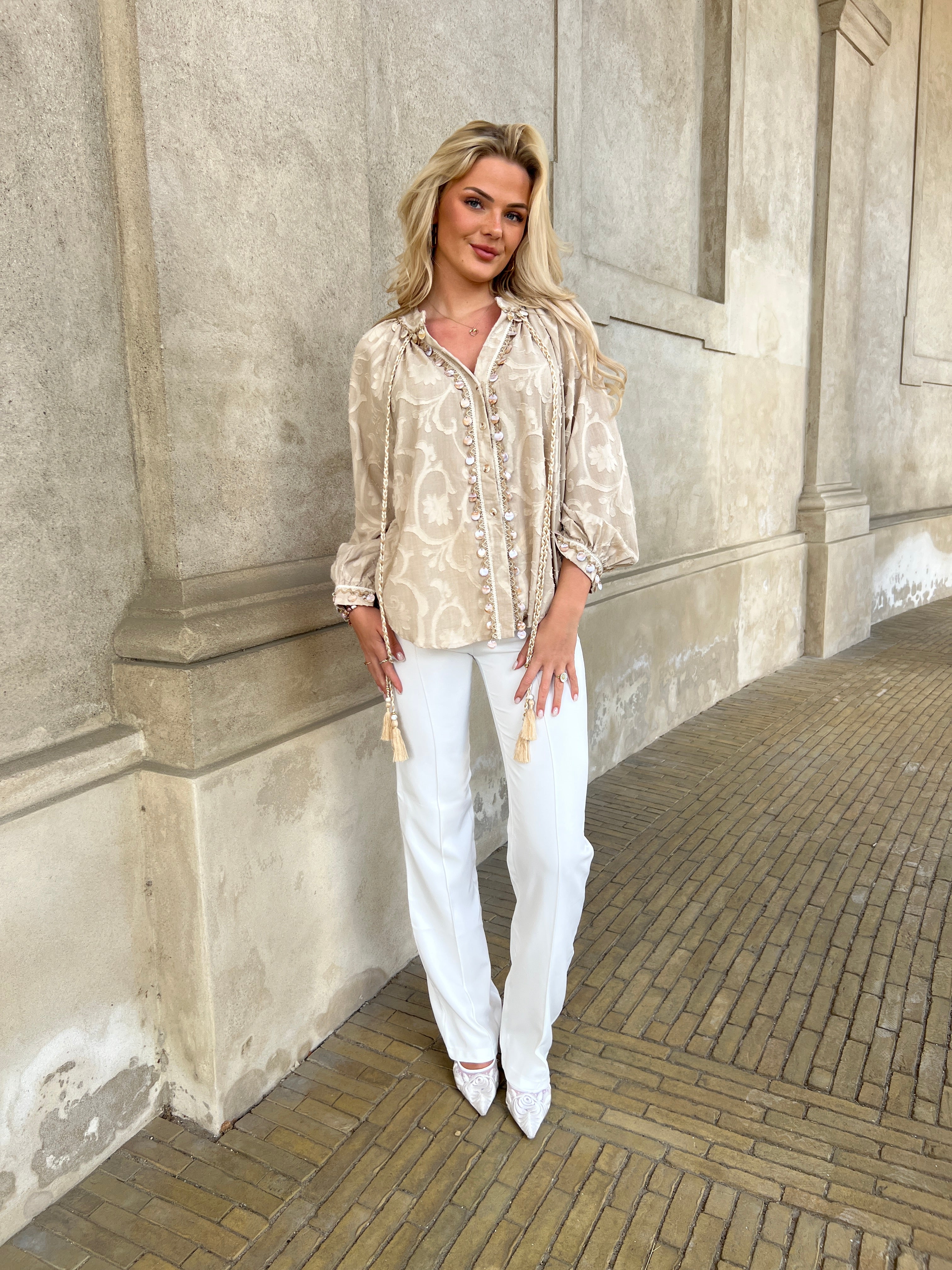 Azaka taupe boho blouse