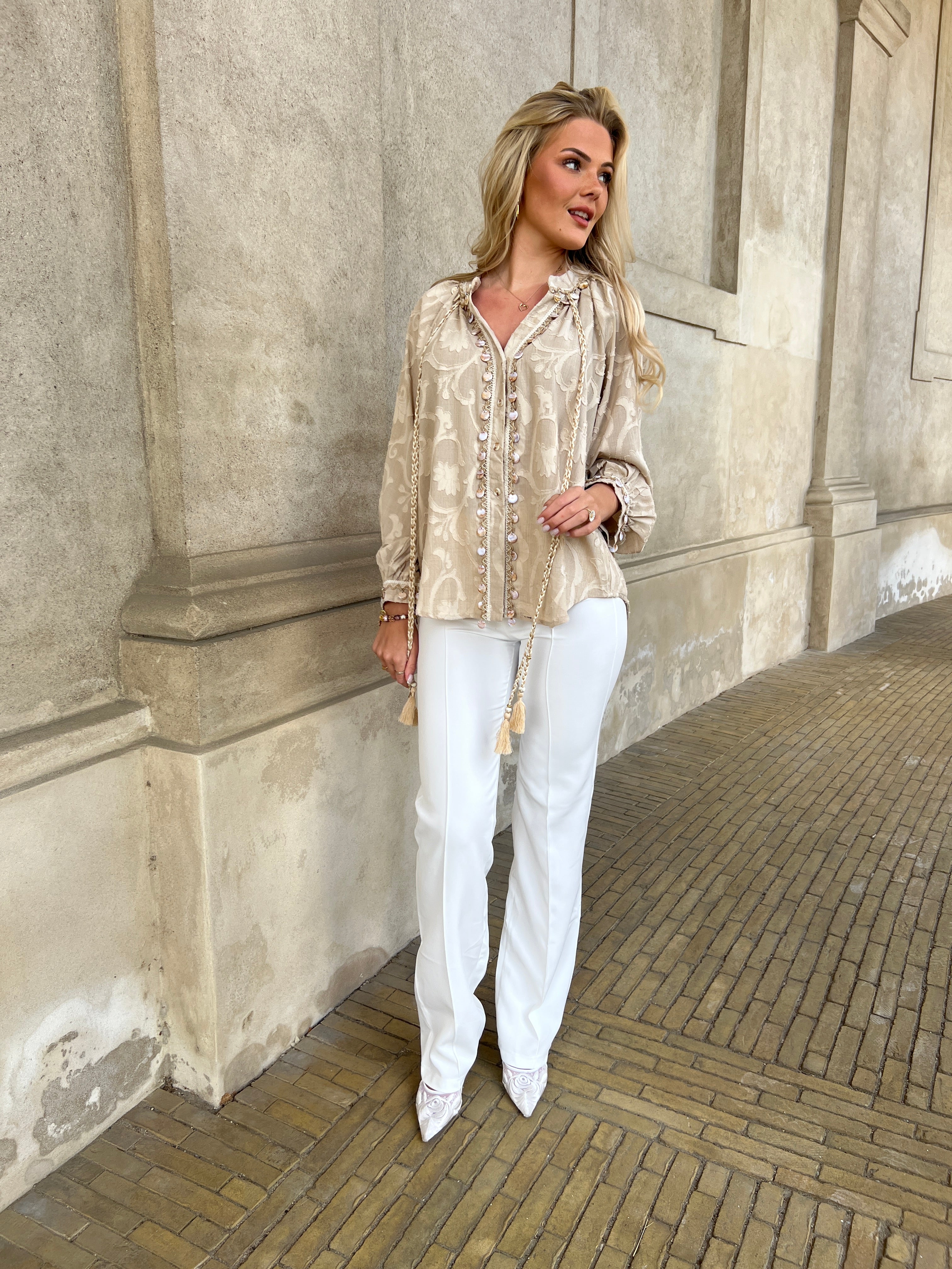 Azaka taupe boho blouse