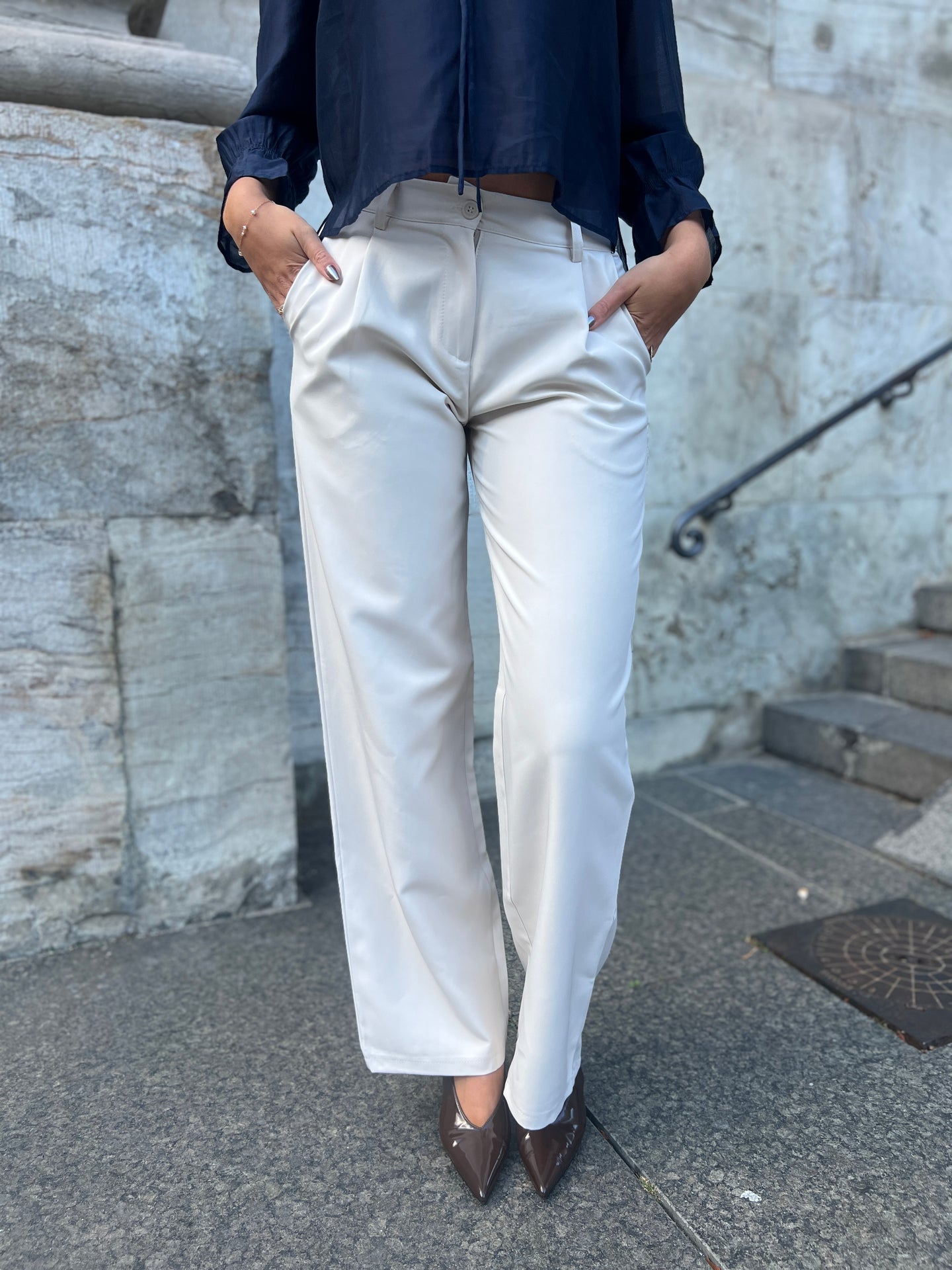 Eight Luxe cream trousers Long