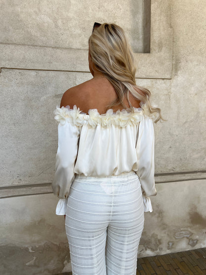 Elli White satin crop top