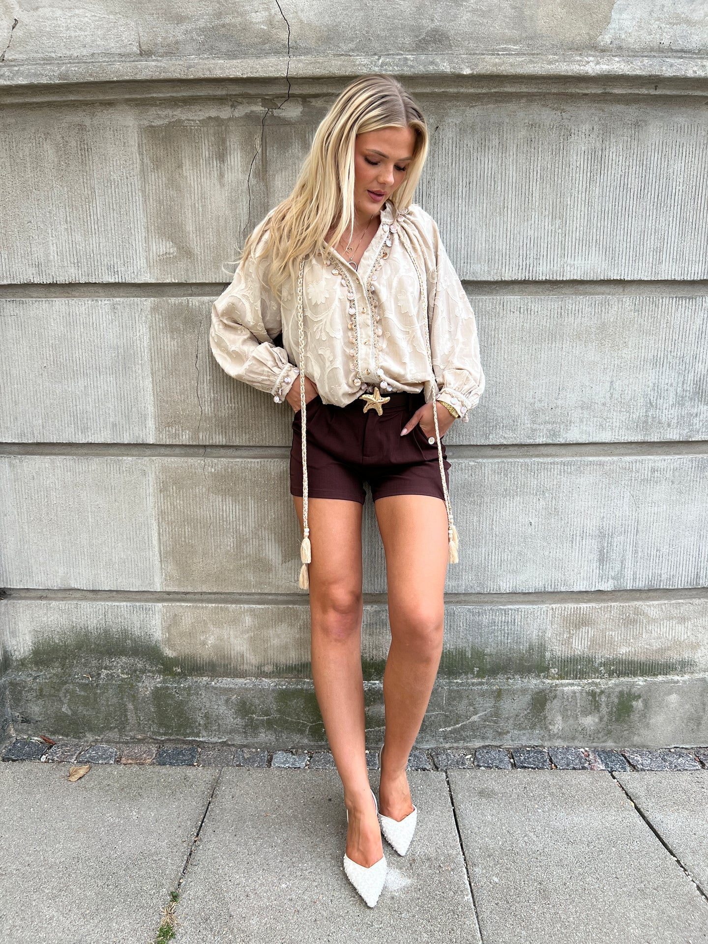 Azaka taupe boho blouse