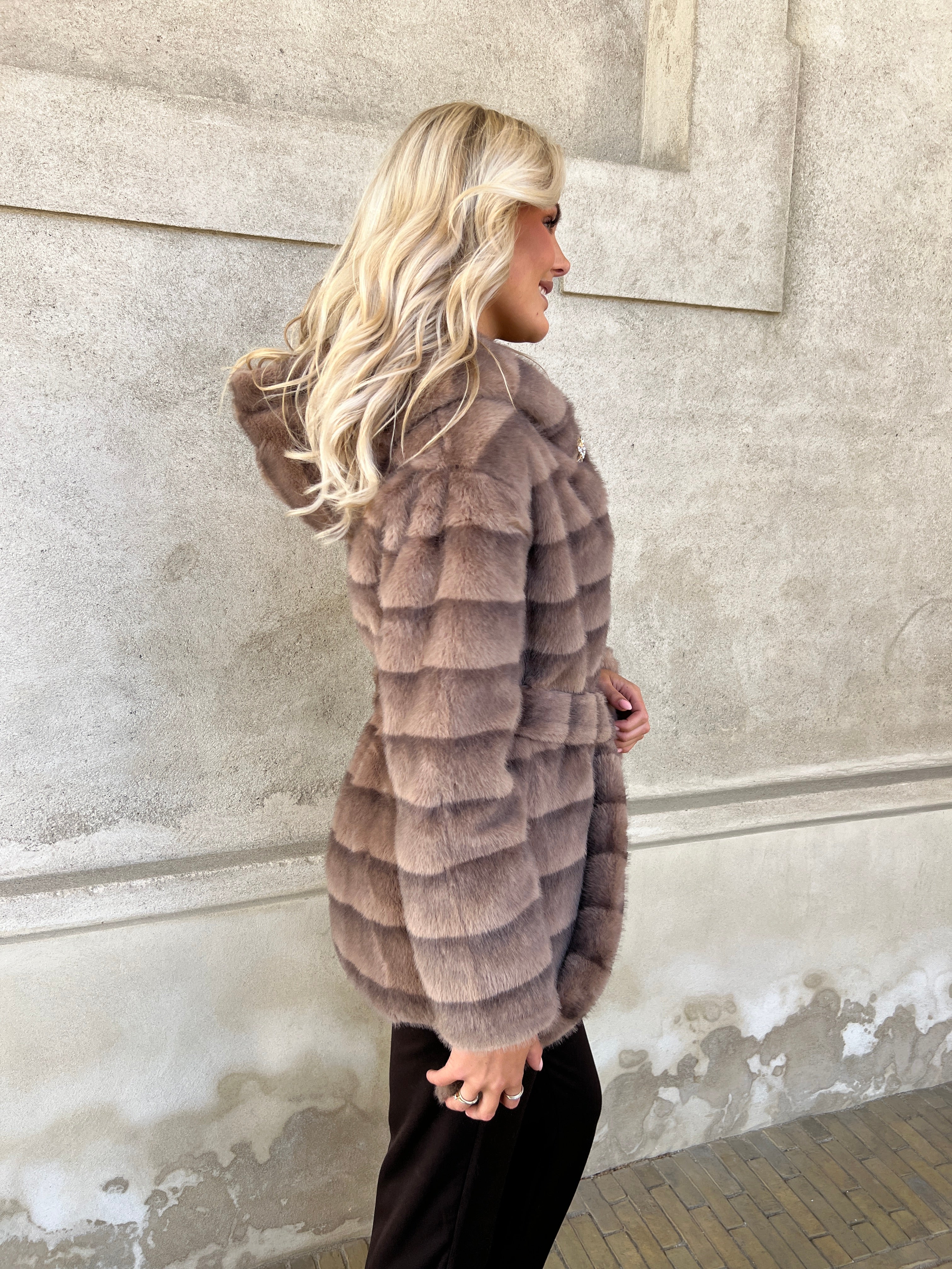 Flam muldvarp fake fur jakke