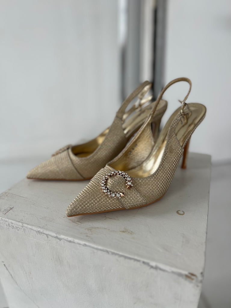 Chlona guld glimmer heels m. spænde (sy-8) fra webshoppen Aaberg Copenhagen