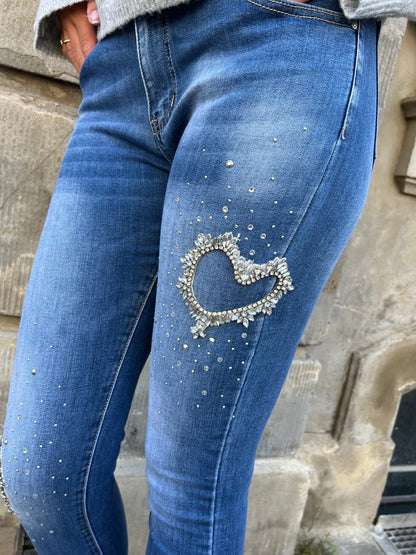 Mozzar rhinstone heart jeans (6308)