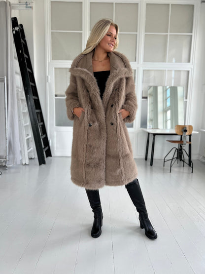 Flam taupe faux fur frakke (2212)