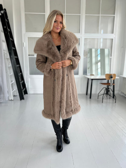 Flam taupe faux fur frakke (2212)