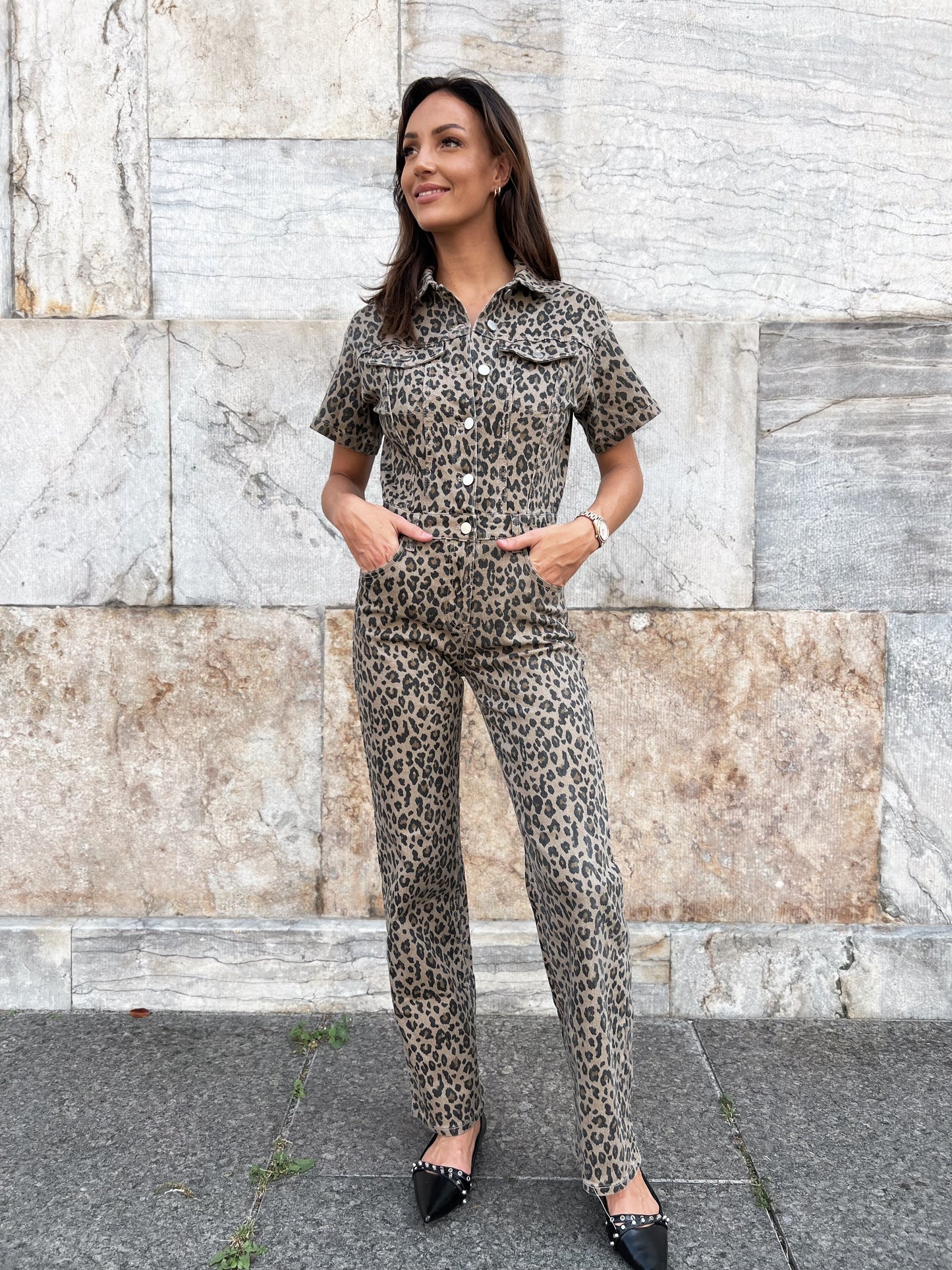 Redial leopard denim jumpsuite (2755)