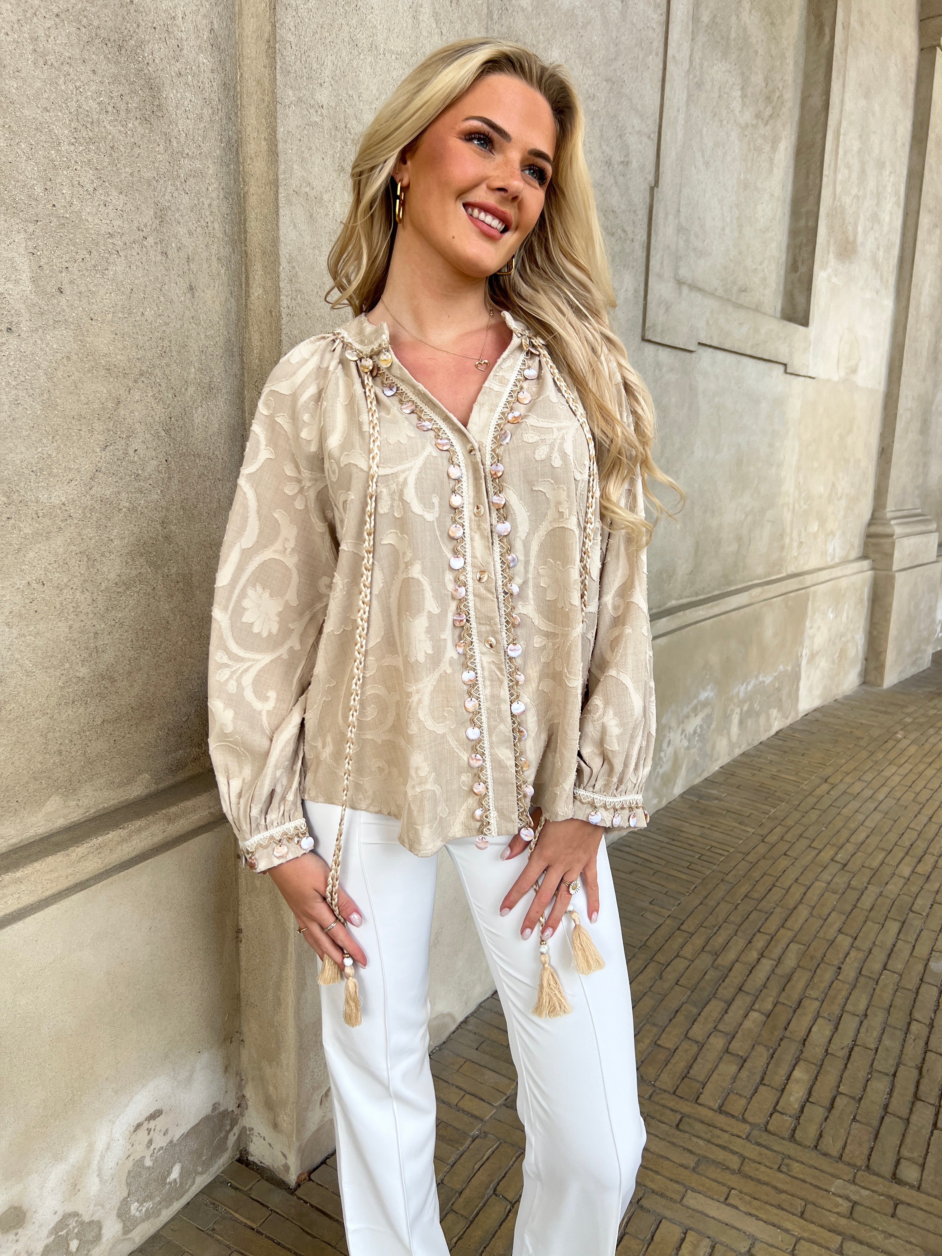 Azaka taupe boho blouse
