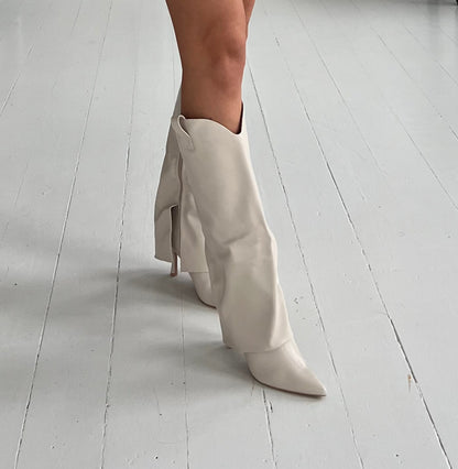 High heeled beige boot with cuffs (1302)