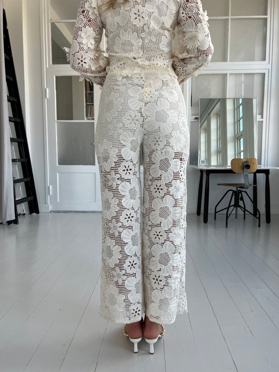 Elli white beige lace pants - Aaberg DK